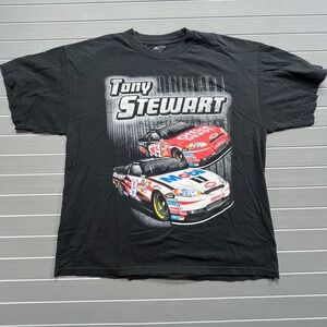 Tony Stewart 14 Mobil 1 Nascar Racing T Shirt Mens‎ 2XL Black Double Sided